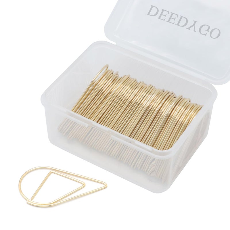 DeedyGo 60 قطعة مشابك ورق ذهبية على شكل قطرة كبيرة من الفولاذ المقاوم للصدأ مع صندوق حوامل لمستلزمات المكتب والمدرسة ودعوات الزفاف وعلامات الكتب للنساء المخططات (2 بوصة/50 مم) من DEEDYGO - Image 1